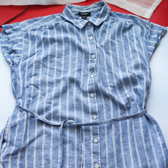 Lord And Taylor Midi Dress women's size L bluish grey white stripes sleeveless - Picture 2 of 11